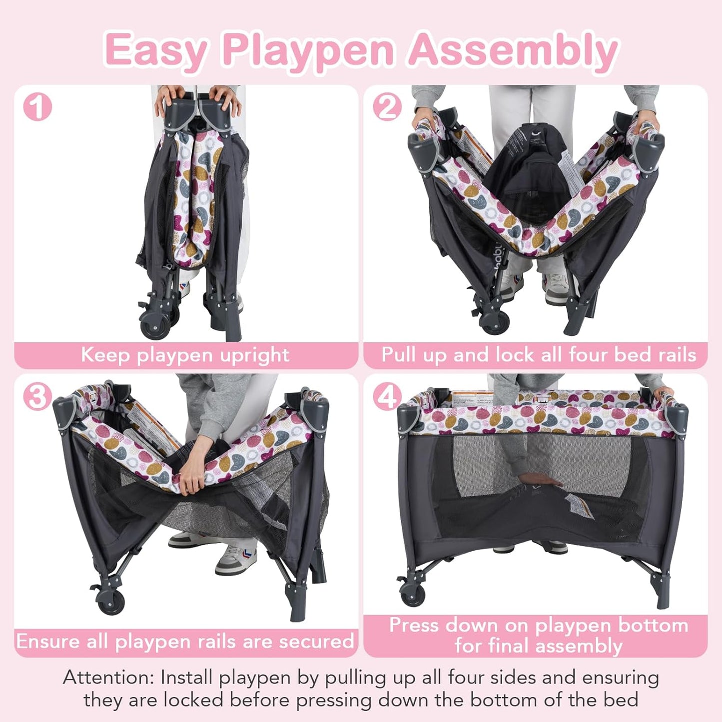HONEY JOY Pack and Play, 5 in 1 Portable Infant Playpen with Bassinet & Changing Table, Storage Bag, Music Box, Toys, Carry Bag, Nursery Center, Baby Playard Pack n Play Crib for Boys Girls