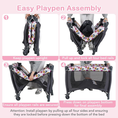 HONEY JOY Pack and Play, 5 in 1 Portable Infant Playpen with Bassinet & Changing Table, Storage Bag, Music Box, Toys, Carry Bag, Nursery Center, Baby Playard Pack n Play Crib for Boys Girls