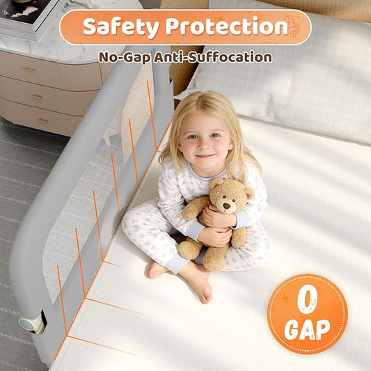 omzer Large Bed Guard Rail for Toddlers - 59inch Foldable & Adjustable Heights Baby Bed Safety Railing - Toddler Long Bed Rails Guard for Twin, Bunk, Queen & King, Full Size Bed Grey