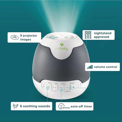 MyBaby Lullaby Sound Machine & Projector – Baby Sleep Machine Plays 6 Sounds & Lullabies, Projects Soothing Images - Auto-Off Timer, Adjustable Volume, Great for Baby Registry and Baby Shower Gifts