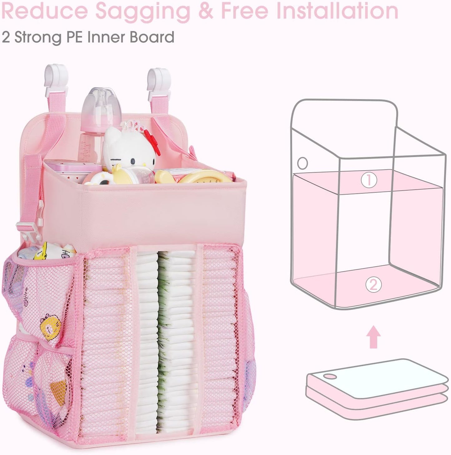 Maliton Changing Table Diaper Organizer - Baby Hanging Diaper Stacker Nursery Caddy Organizer for Cribs Playard Baby Essentials Storage (Gray)