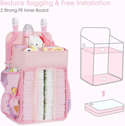 Maliton Changing Table Diaper Organizer - Baby Hanging Diaper Stacker Nursery Caddy Organizer for Cribs Playard Baby Essentials Storage (Gray)