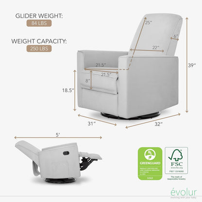 Evolur Raleigh Upholstered Manual Glider Recliner– Rocking & 360° Swivel with Smooth Glide – Greenguard Gold & FSC Certified – Modern Nursery and Living Room Chair in Light Sand