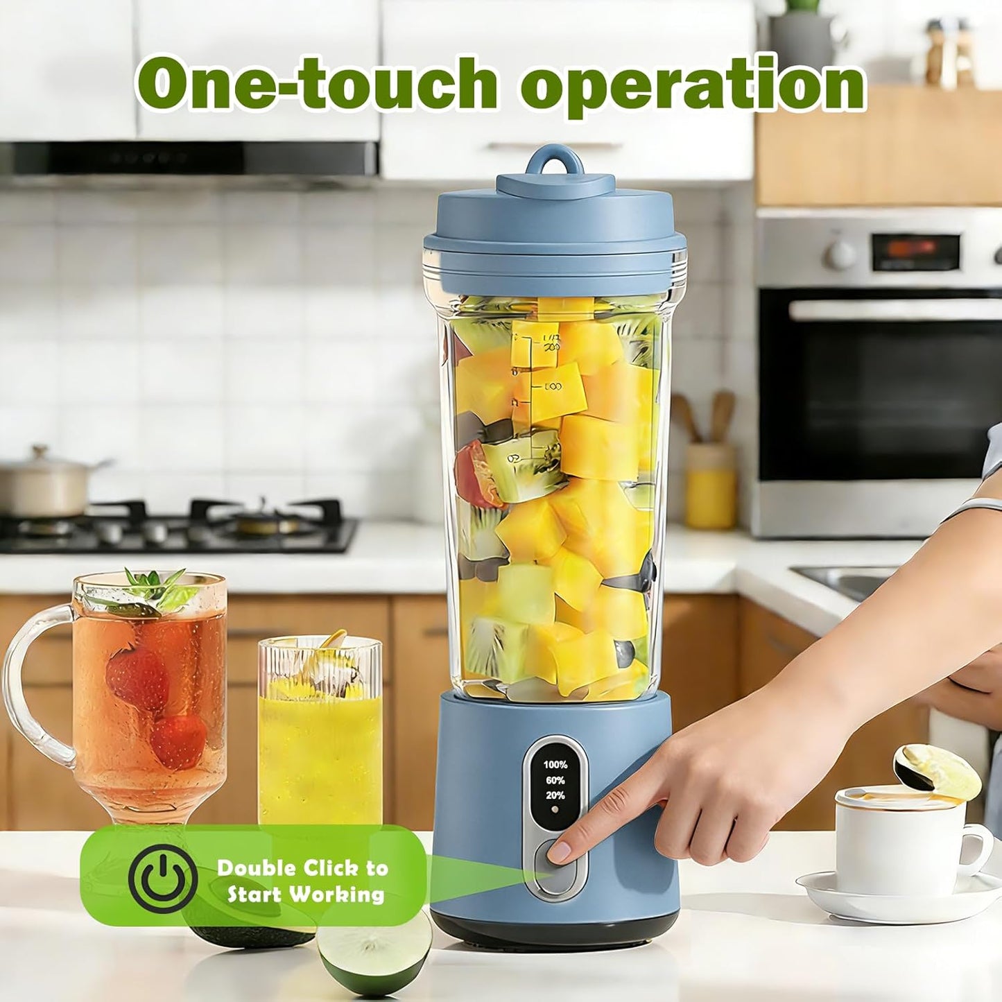 Portable Blender for Smoothies Electric Juicer - Freshly Juices Milk shakes and Baby food Small Portable Blender with 300W Motor Mini Mixer with Extra Lid Suitable for Outdoor Sports Travel
