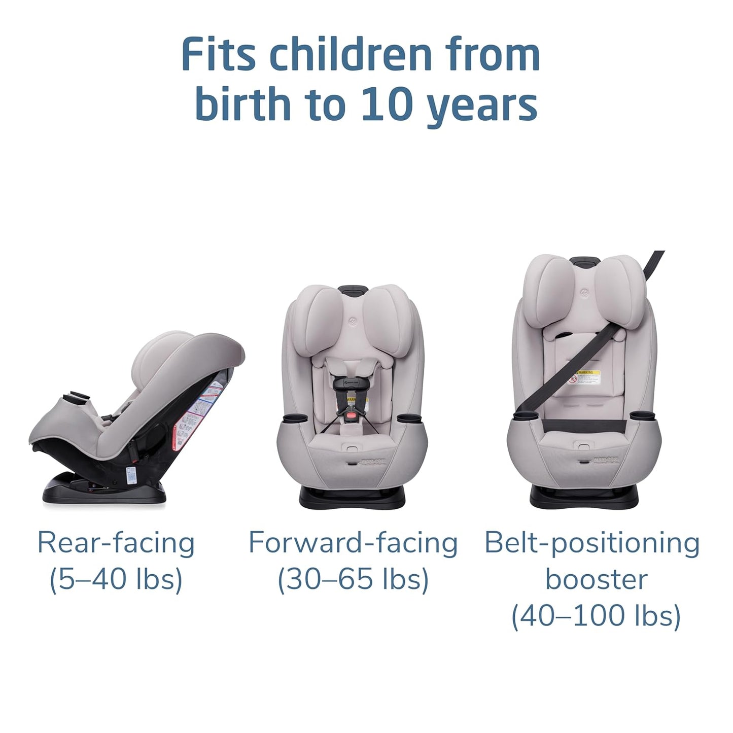 Maxi-Cosi Pria Max 3-in-1 Convertible Car Seat, Infant to Toddler Car Seat, ClipQuick Magnetic Chest Clip, Quick-Install Latch, Machine-Washable Cover, 5-100 lbs, Oyster Shell