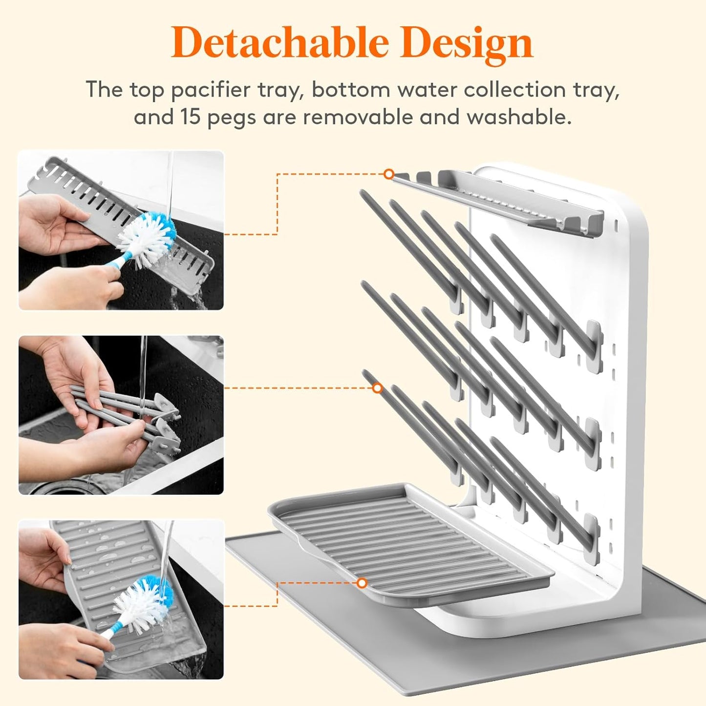 Lifewit Baby Bottle Drying Rack with 10 Hooks, Newborn Essentials Must Haves, Countertop Holder Organizer for Baby Stuff, Rack Dryer for Pacifiers, Weighted Straws, Pump Parts