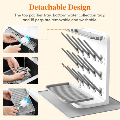 Lifewit Baby Bottle Drying Rack with 10 Hooks, Newborn Essentials Must Haves, Countertop Holder Organizer for Baby Stuff, Rack Dryer for Pacifiers, Weighted Straws, Pump Parts