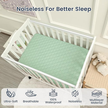 david's kids 2 Pack 38''x25'' Waterproof Mini Crib Mattress Protector, Fitted Pack N Play, Playard and Mini Crib Mattresses, Ultra Soft Breathable Pad Cover for Boys Girls Neutral, Grey & Sage Green
