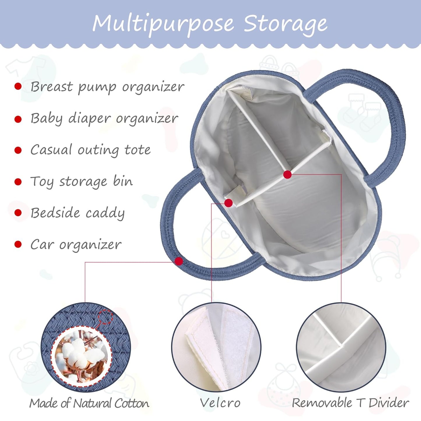 COMSE Baby Diaper Caddy Organizer, Car Caddy, Diaper Change Organizer, Gift Baskets Empty, Portable Tote Bag with Divider, Baby Shower Gifts Newborn Essentials Registry Must Have, Light pink