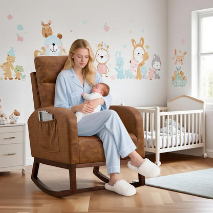 Garvee Teddy Fleece Nursery Rocking Chair,Upholstered Glider with 26" High Backrest, Padded Seat,Modern 300 Lbs Weight Capacity Accent Recliner for Living Room, Bedroom, Reading