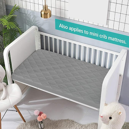 Pack and Play Sheets Mattress Pad Protector Fitted Waterproof Playard Mattress Cover, Compatible with Graco Pack n Play & Dream On Me & Pamo Babe, Playpen/Playard Sheet Quilted, Gray, 39" x 27"