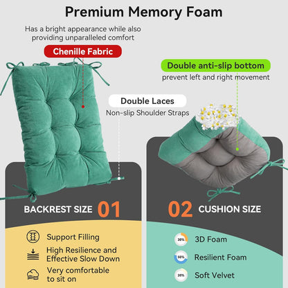 Millsilo Rocking Chair Cushions 3-Piece Set with Neck Pillow, Indoor Rocker Comfortable Tufted Non-Slip Pads with Ties, High-Density Foam Cushion for Adirondack Glider Chair, Orange, 52 x 19 x 4 Inch