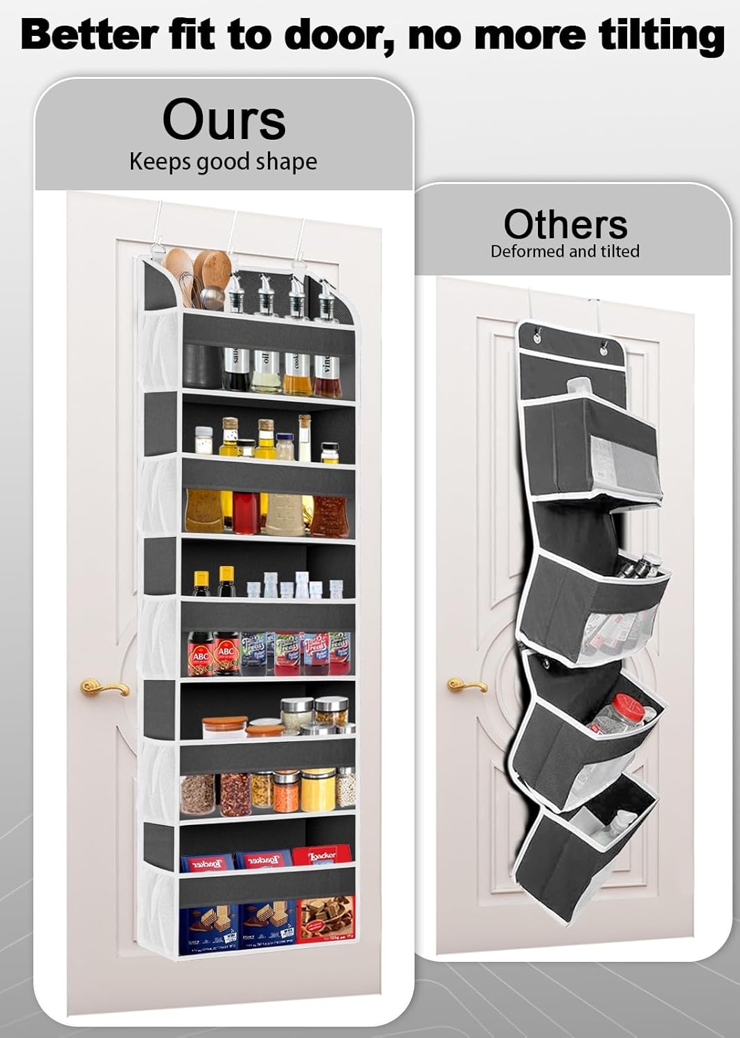 TAHAVICE 1 Pack Over The Door Organizer Storage, Hanging Organizer Closet with 5 Large Pockets 10 Mesh Pockets, 44 lbs Weight Capacity, Behind Door Storage for Nursery Bedroom Bathroom (Dark Grey)