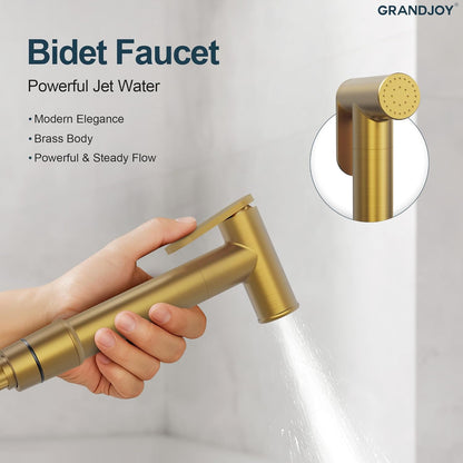 Brushed Gold Hot & Cold Handheld Bidet Sprayer for Toilet, Adjustable Water Pressure Control, 47-Inch Stainless Steel Hose Wall Mount Bidet Faucet for Feminine Wash & Cloth Diaper
