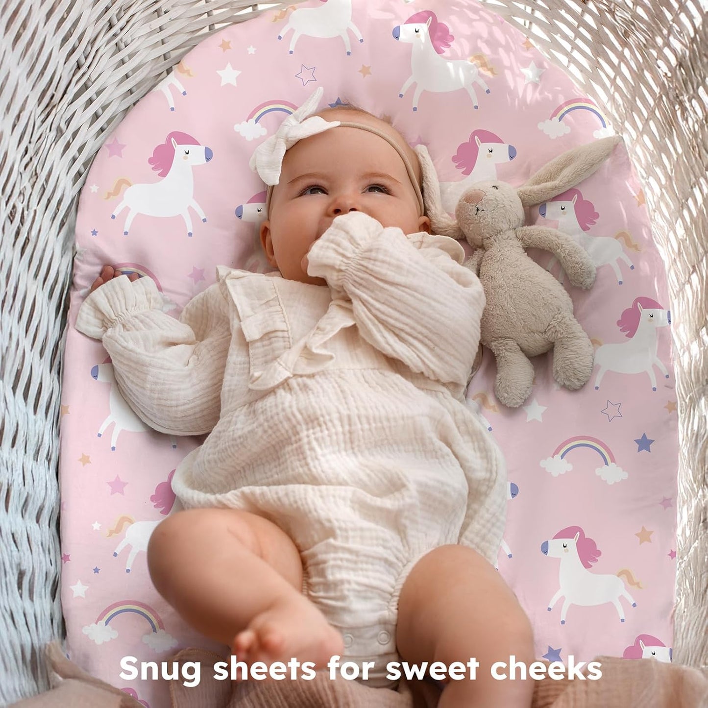 Baby Bedside Bassinet Sheets Girl, 33”x20” Compatible with Baby Delight Dream On Me & Most Rectangle Bedside Sleeper Bassinet Mattress, Super Soft Microfiber Pink Butterfly Flower