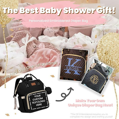 ROSEGIN Diaper Bag Backpack with Changing Pad Pacifier Case, Baby Bag for Boy Girl Toddler - Large,Stylish, Waterproof Travel Quilted Diaper Bag for Mom - Baby Shower Gifts, Black