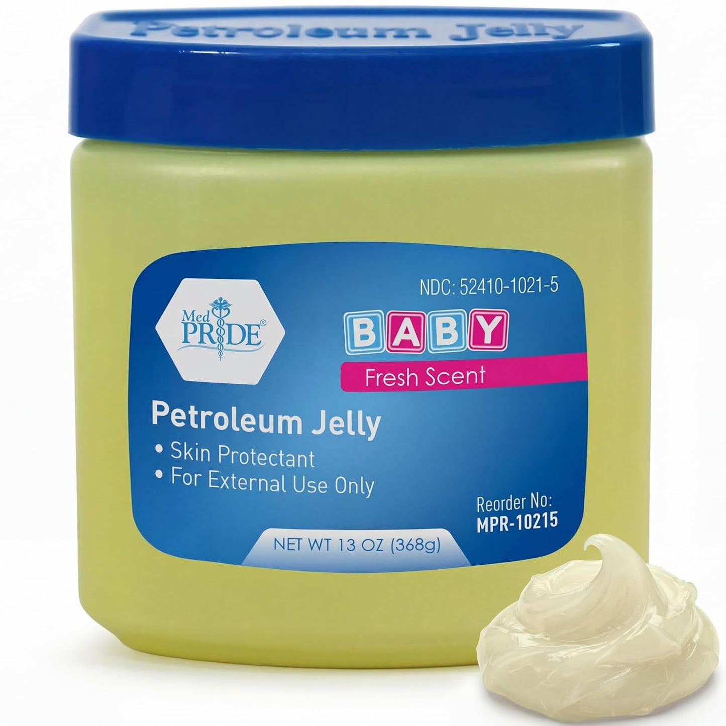 MED PRIDE Petroleum Jelly with Fresh Baby Scent, Pink, 8 oz – Skin Protectant & Moisturizing Ointment for Dry Skin, Rashes, Minor Burns, Chapped Lips & Diaper Rash