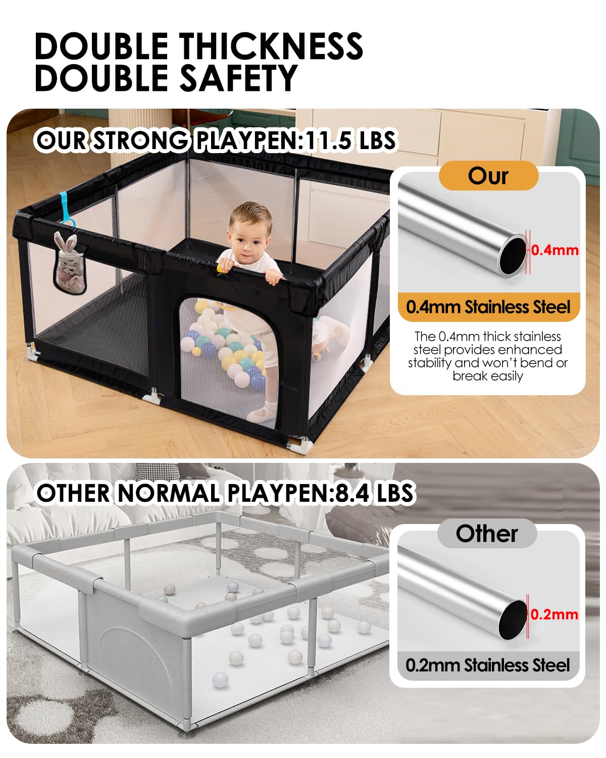 Baby Playpen with Mat, 71" x 59" Extra Large Play Yard for Babies and Toddlers, Baby Fence with Soft Thick Play Mat, Indoor Safety Activity Center for Infants, Easy to Assemble and Clean（Gray）