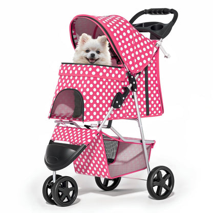 MoNiBloom Foldable Pet Stroller with Weather Cover, 3 Wheels Pet Strolling Cart for Small/Medium Dogs and Cats with Storage Basket and Cup Holder, Breathable and Visible Mesh for All-Season, Black