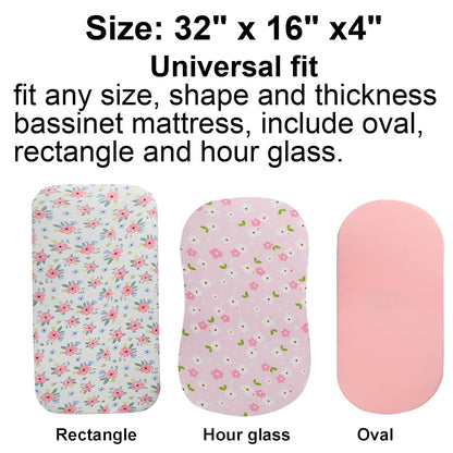 Onacosht Stretchy Bassinet Sheets 33" x 19" Compatible with Mika Micky, KoolaBaby (3 in 1), BabyBond, HARPPA and RICUTON Bedside Bassinet, 3 Pack for Baby Boy and Girl, Pink Floral