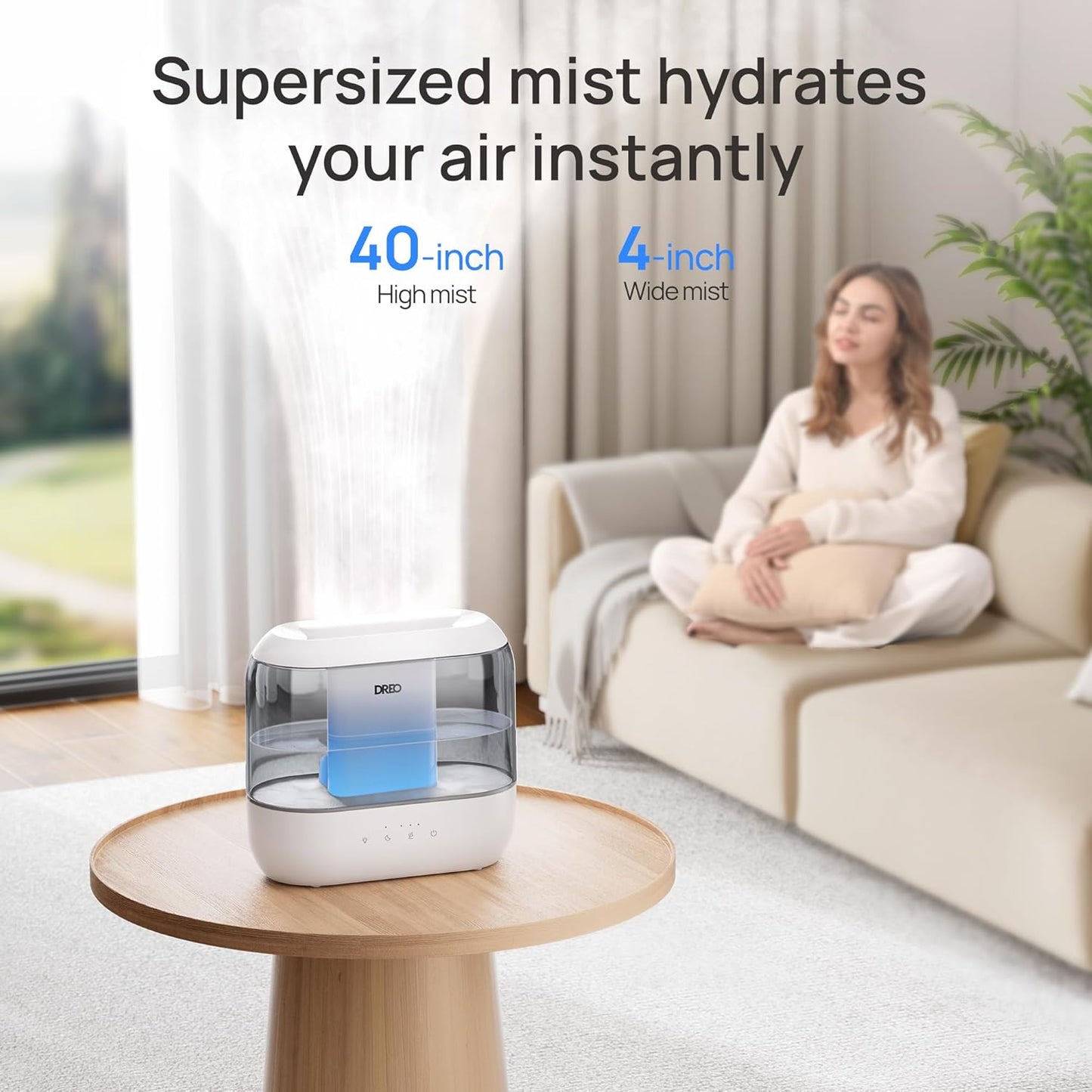 Dreo Humidifiers for Bedroom, 4L Top Fill for Large Room, 36H Runtime, 28 dB Quiet Supersized Cool Mist Air Humidifier for Baby Nursery, Plants, Indoor, Night Light, Easy to Clean & Fill, White