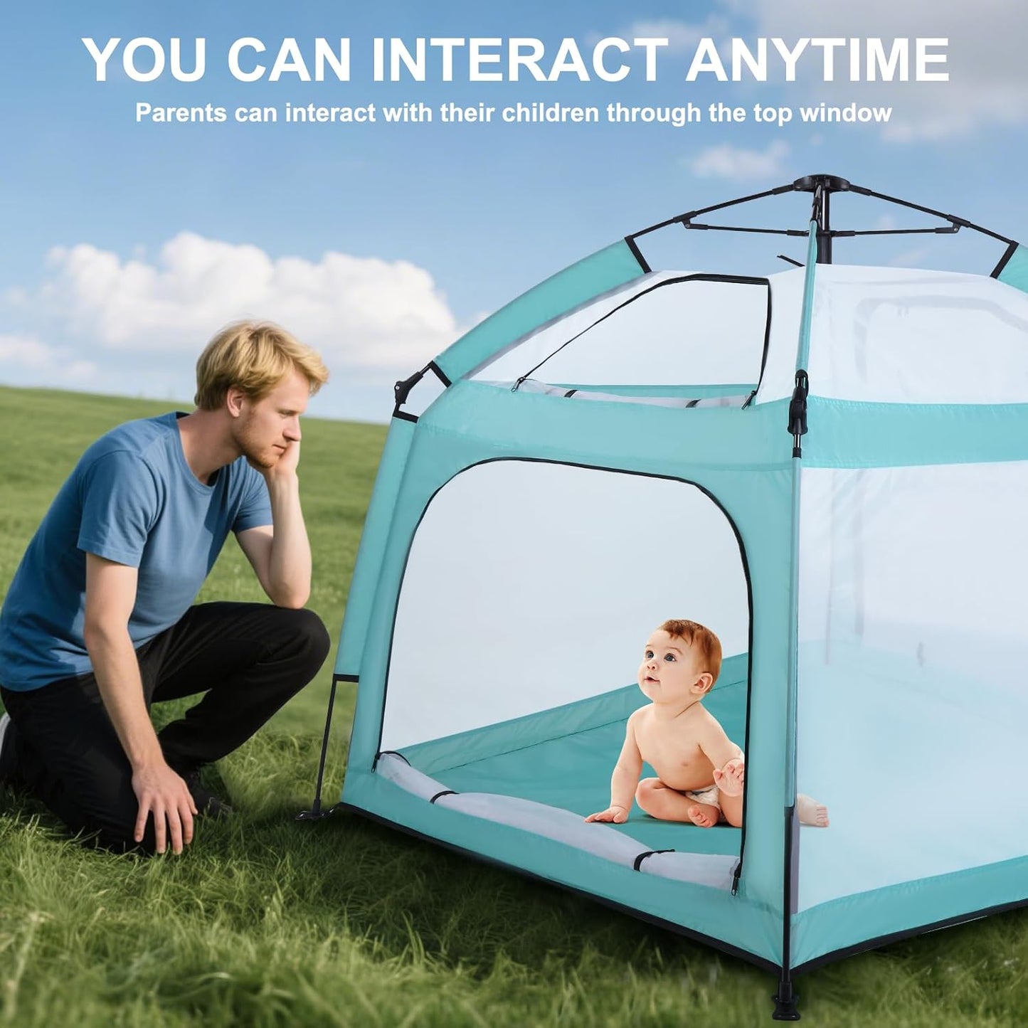 Bend River Portable Baby Playpen with Canopy, Infant Play Yard, Beach Tent, Mosquito Net for Indoor and Outdoor (Beige)