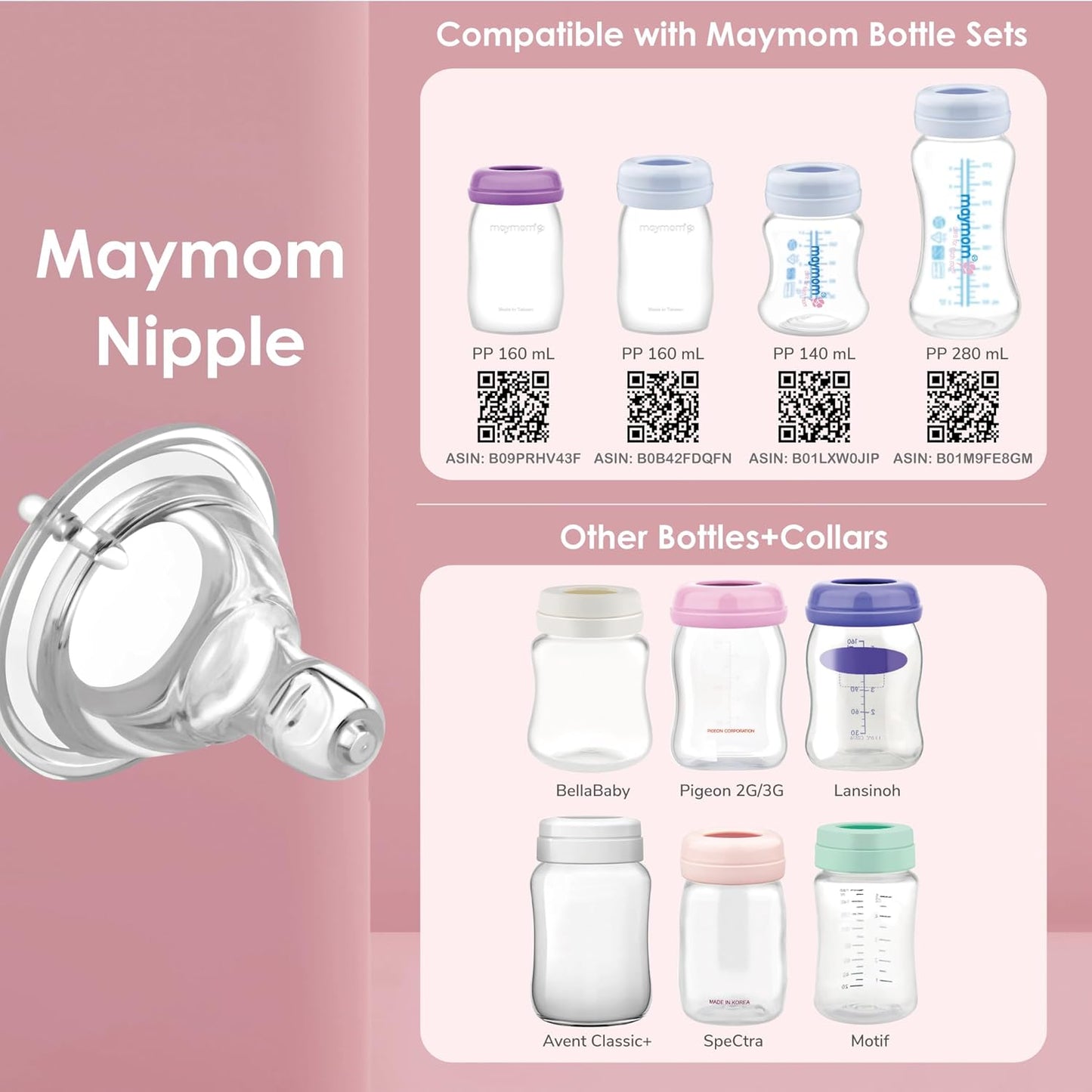 Maymom Silicone Nipple Slow Flow, 4pc; Compatible with Spectra/Motif Luna/Maymom Widemouth Bottles