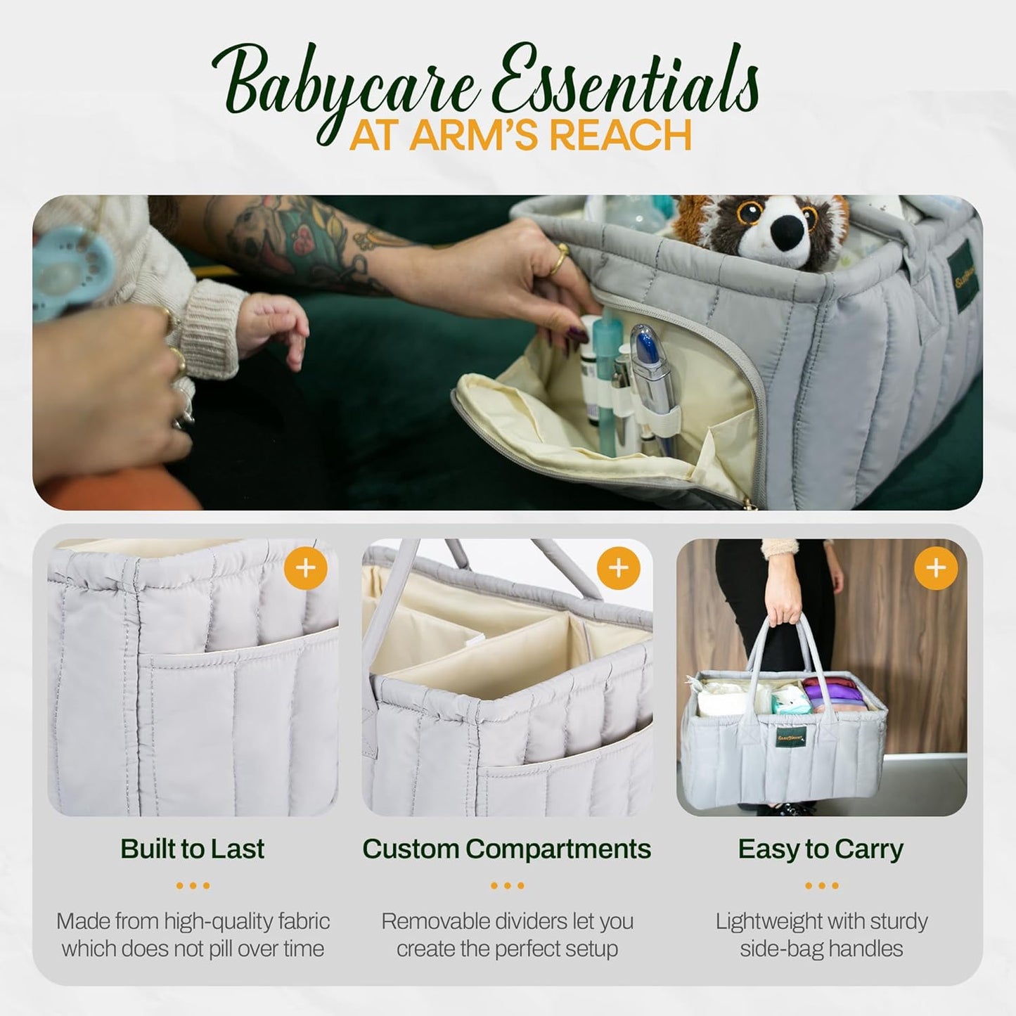 Large Diaper Caddy Organizer with Handle Neutral Boy Girl – Baby Basket for Nursery, Car, Changing Table – Portable Baby Storage with Compartments – Perfect for New Parents and Baby Shower Gifts