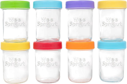 WeeSprout Glass Baby Food Storage Jars w/Lids (4 oz, 12 Pack Set) Snack, Puree, Reusable Small Containers, Breast Milk, Fridge or Freezer, Microwave & Dishwasher Safe, Essential Must Have for Infants
