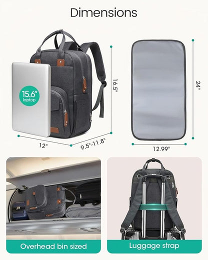 Qualyphant Extra Large Diaper Bag Backpack for Two Kids Twins - Expandable Baby Bag (26-36L), Dual Big Compartments - Includes Changing Pad & Stroller Straps, Unisex Dark Grey