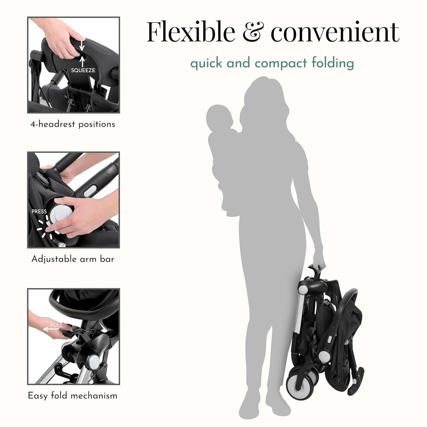 Evolur Velo Rider Travel Stroller – Compact, Lightweight Umbrella Stroller for Toddlers 6–36 Months, One-Hand Fold, Footrest, Rear Platform, 5-Point Harness, Portable & Travel-Friendly