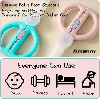 Baby Food Scissors with Travel Case, Ceramic Food Scissors Kids, Toddler Scissor with Safety Lock, Ideal for Pizza, Meats, Noodles, Vegetables, and Fruits (C)