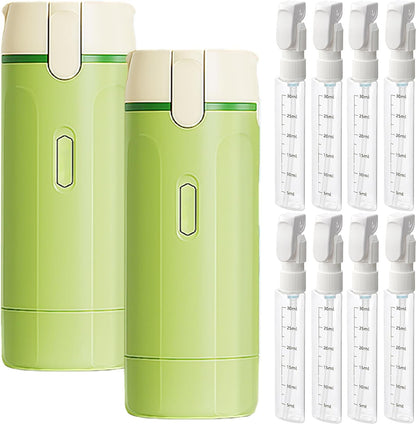 4 in 1 Travel Dispenser Bottle, 4 Pack 30ML Refillable Travel Formula Dispenser Bottles Pump, for Toiletries, with Scale Label Shampoo Lotion Conditioner Cream Storage (Green*2)