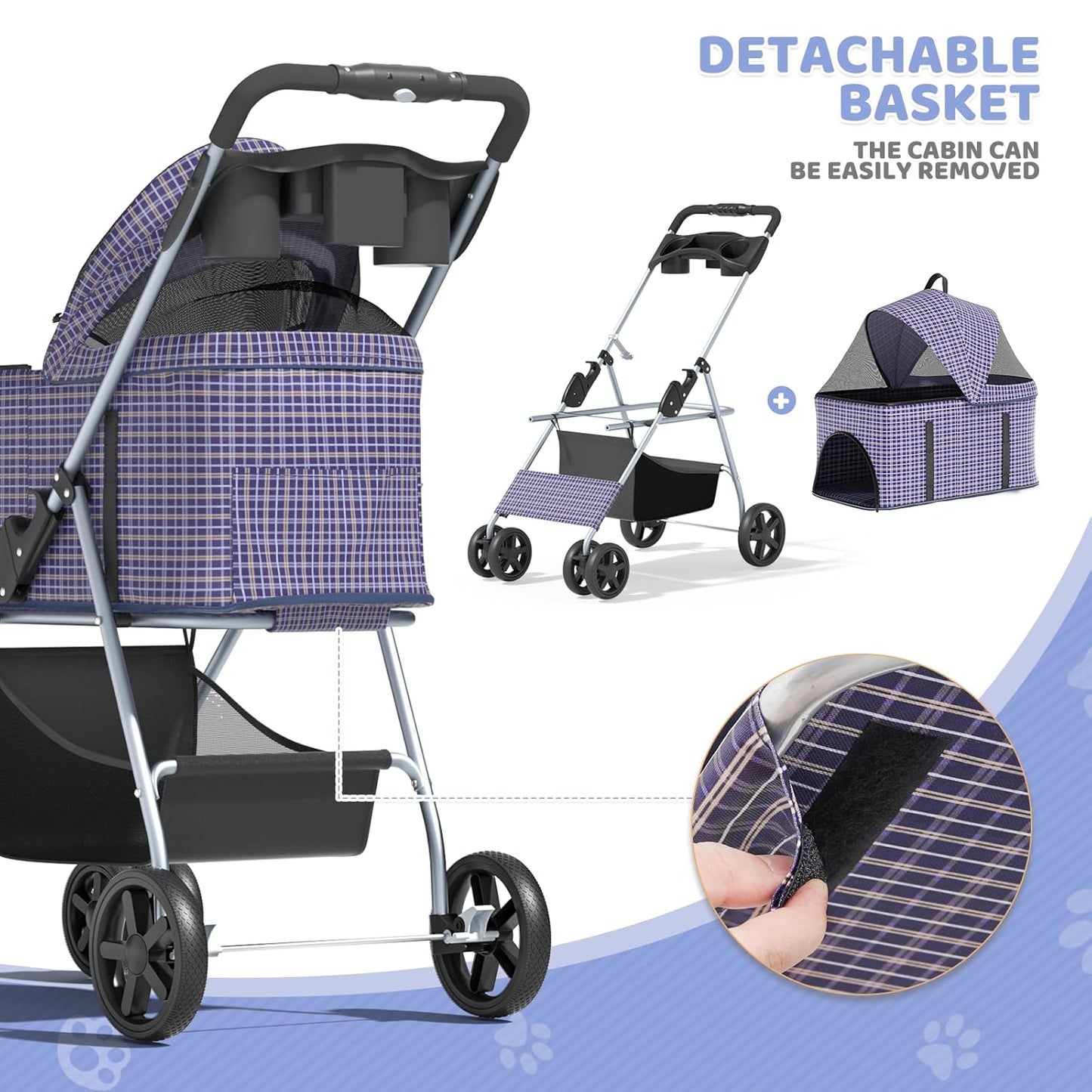 Magshion Compact Pet Stroller for Small-Medium Dogs/Cats up to 22lbs, 4-Wheel Lightweight Umbrella Shaped Portable Puppy Travel Jogger with Breathable Mesh, Cup Holder & Rear Storage, Black