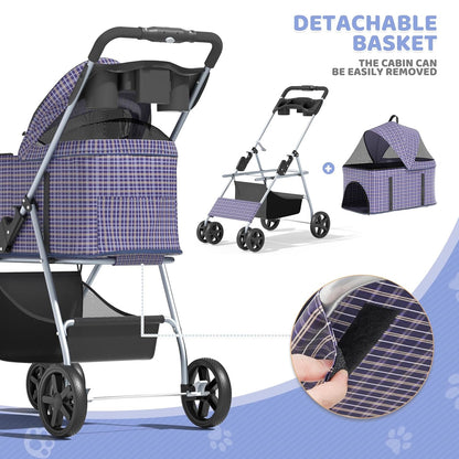 Magshion Compact Pet Stroller for Small-Medium Dogs/Cats up to 22lbs, 4-Wheel Lightweight Umbrella Shaped Portable Puppy Travel Jogger with Breathable Mesh, Cup Holder & Rear Storage, Black