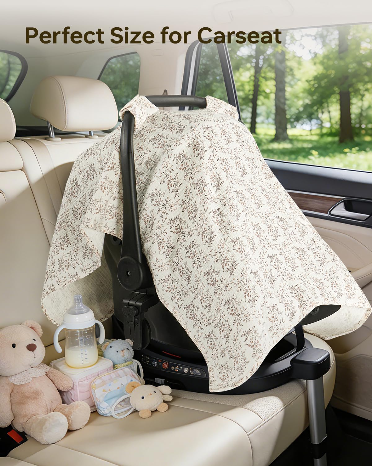 100% Muslin Cotton Car Seat Cover for Baby, Soft Breathable Car Seat Canopy, Universal Infant Carseat Cover Sun Protector, Lightweight Summer Stroller Cover for Boys Girls - Strawberry