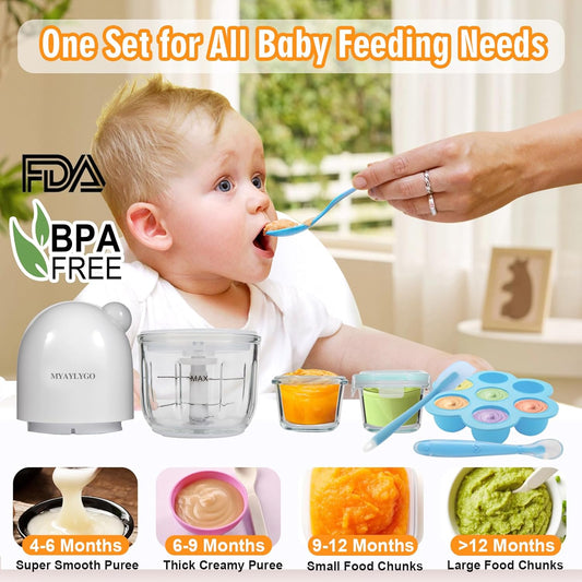 Baby Food Processor, MYAYLYGO Baby Food Maker Gift for Baby Food, Meat, Vegetable, Fruit, Baby Food Blender for Newborn Shower Gifts for Homemade Food&Purees, Medium, White, MGBFM-003WT