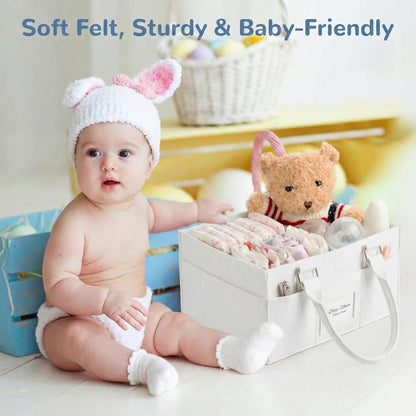 Diaper Caddy Organizer, Newborn Essetials Must Haves, Baby Registry Search and Other Baby Stuff, Collapsible Baby Basket with Handle and a Photo Frame, Grey, 11.8 x 6.3 x 9.0 inch