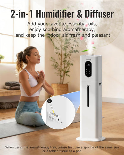 Humidifiers for Bedroom, 2.1Gal/8L Cool Mist Humidifier Large Room 500 sq ft, Humidifiers for Home with Essential Oil Diffuser, Light/Top Fill/Quiet Humidifier for Baby Nursery Office Plants, White