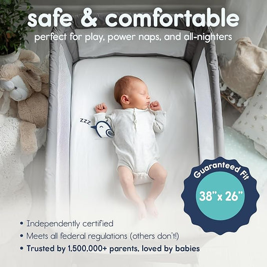 Hiccapop Playard Mattress Pad (38"x26"x1.25"), Playpen Pad, Portable Crib Mattress with Carry Bag, 1.25" Thick