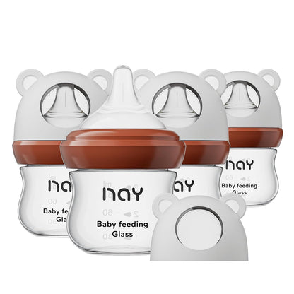 yanyoyo Natural Glass Baby Bottle for Breastfeeding Babies, 5.4oz Anti-Colic Baby Bottle with Natural Response Nipple(S), Clear, Wide Neck, 2 Pack, 1 Months+