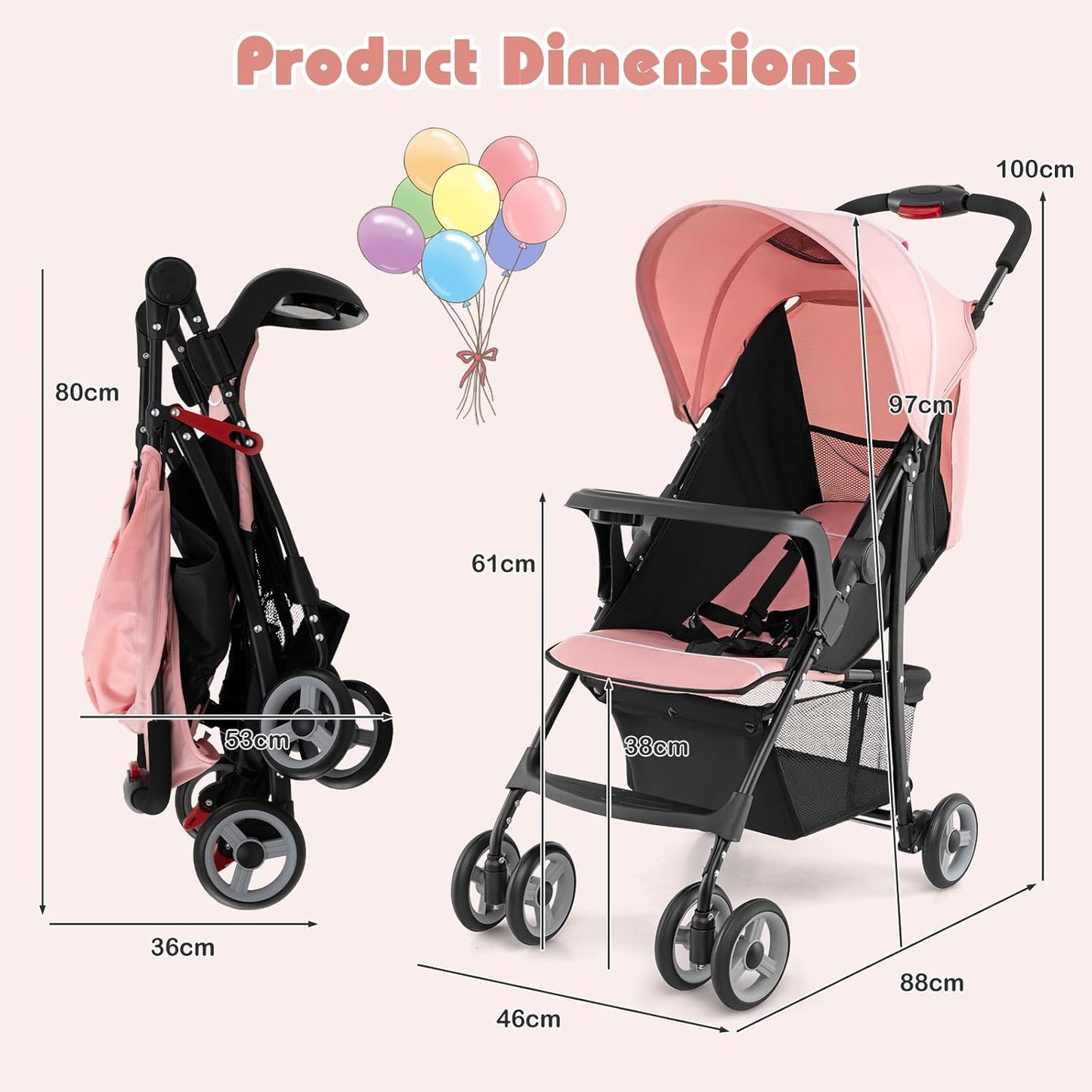 HONEY JOY Lightweight Stroller, Compact Travel Stroller for Airplane, Toddler Fold Pushchair w/Adjustable Canopy & Backrest, Storage Basket, Umbrella Stroller for Infants (Gray)