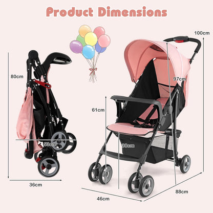 HONEY JOY Lightweight Stroller, Compact Travel Stroller for Airplane, Toddler Fold Pushchair w/Adjustable Canopy & Backrest, Storage Basket, Umbrella Stroller for Infants (Gray)