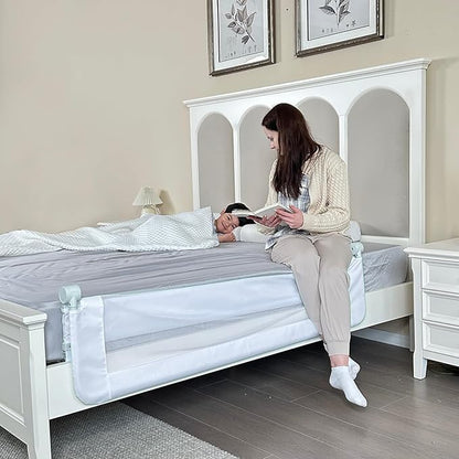 Grelife Foldable Bed Rail for Toddlers, Tall Toddler Bed Rails for Twin, Full, Queen Bed, Baby Bed Rail Guard with Reinforced Metal Frame & Breathable Mesh (1, pearlwhite, 43.0")