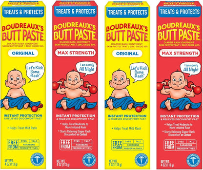 Boudreaux's Butt Paste Original Diaper Rash Cream, Diaper Cream for Baby, Fast Relief from Mild Discomfort, Pediatrician-Recommended Brand, 4 oz Tube