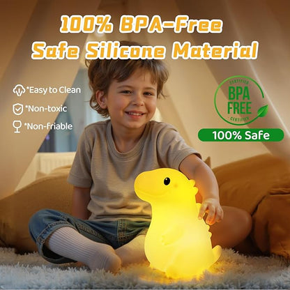 Mewaii Big Dinosaur Night Light for Kids, 7.8 in & 18 Funny Sounds Squishy Silicone Dinosaur Lamp with 3-Level Brightness, Rechargeable LED Cute Dino Nightlight for Boys Baby Nursery Gift&Room Decor