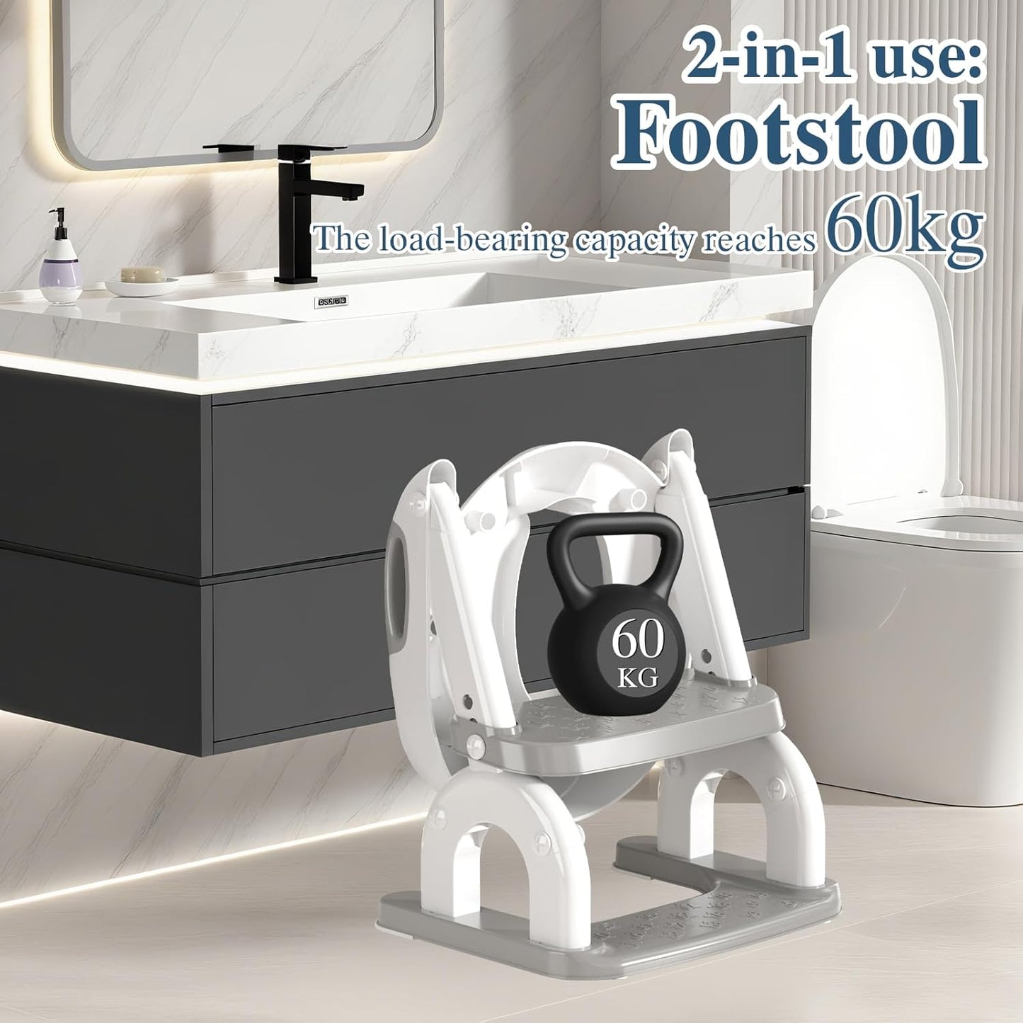 Potty Training Seat with Ladder for Toddlers, 2-in-1 Adjustable Potty Training Toilet for Kids Boys Girls with Splash Guard, Waterproof Cushion, Anti-Slip Pad Step Stool - Dark Blue