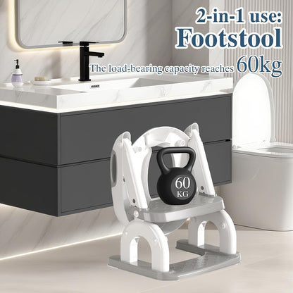 Potty Training Seat with Ladder for Toddlers, 2-in-1 Adjustable Potty Training Toilet for Kids Boys Girls with Splash Guard, Waterproof Cushion, Anti-Slip Pad Step Stool - Dark Blue