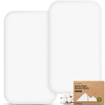 2-Pack Organic Bassinet Sheets for Girls, Boys - 100% Cotton Bassinet Mattress Sheets Compatible with Halo Bassinest Swivel Sleeper, Graco, Baby Delight, Chicco, Unisex Fitted Bassinet Sheets (Elly)