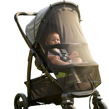 Stroller Sun Shade Extender – Universal Clip-On Baby Stroller Sun Shade Cover, UV Protection, Breathable See-Through Mesh, Adjustable Fit, Large Black